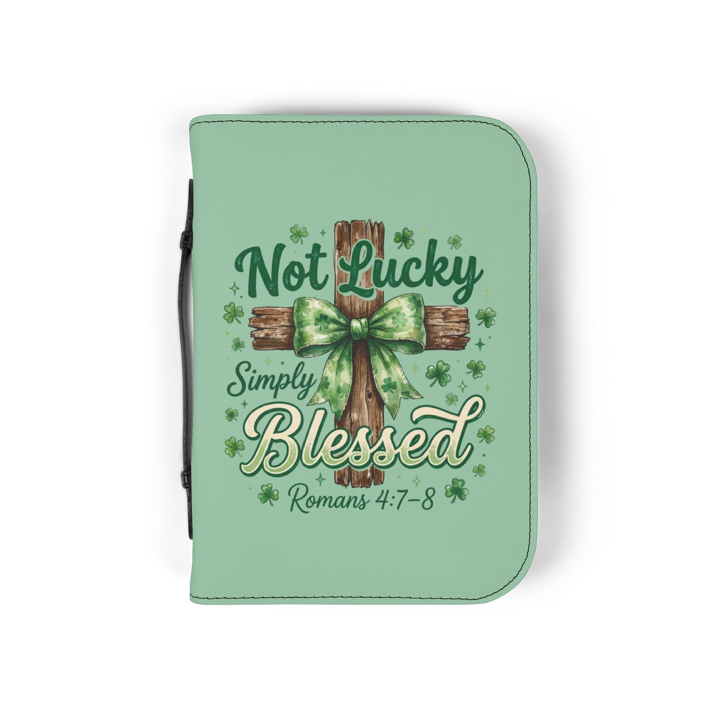 'Bible Cover Case: 'Romans 4:7-8' Cross Shamrock Design