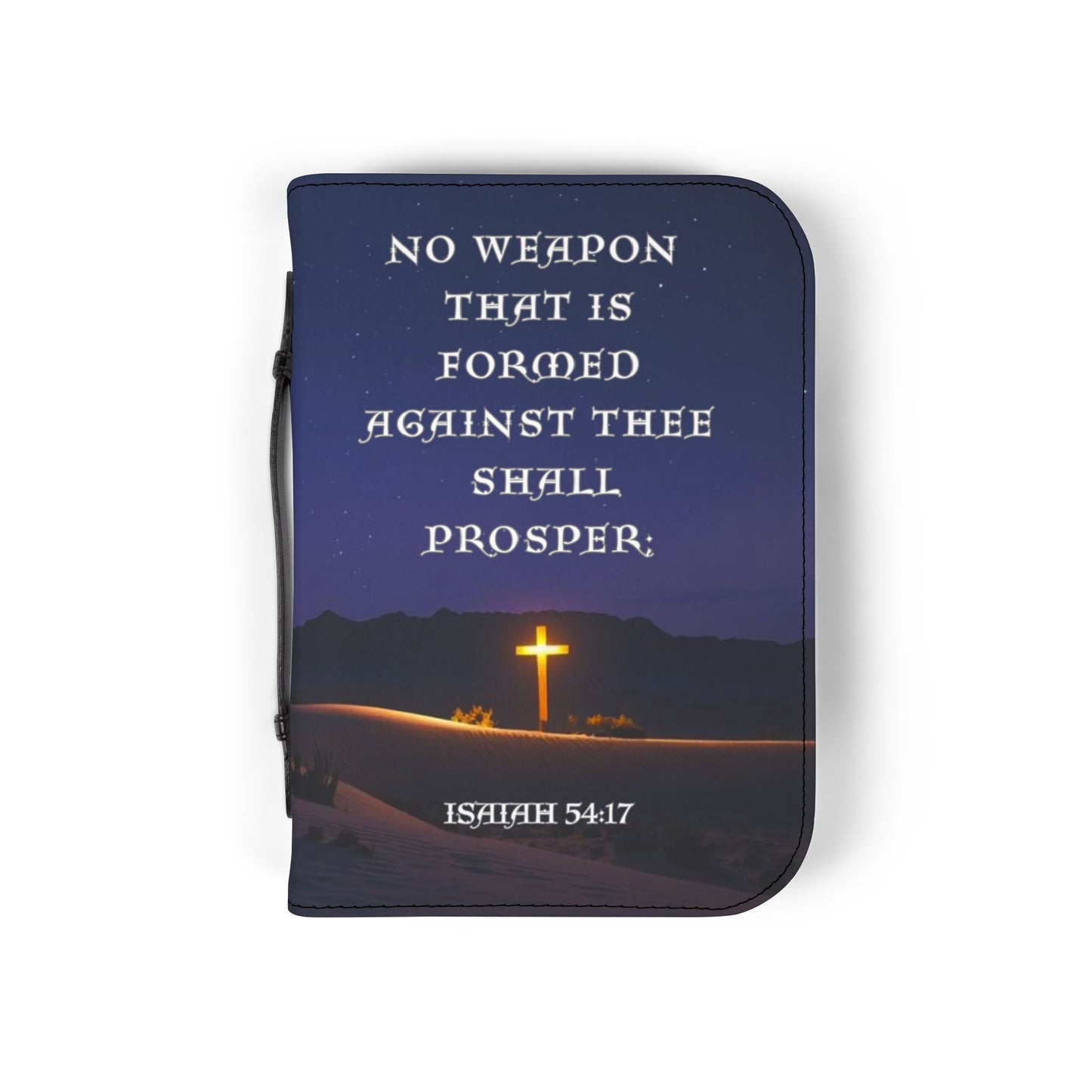 Bible Cover Case: 'Isaiah 54:17' Cross Night Sky Design
