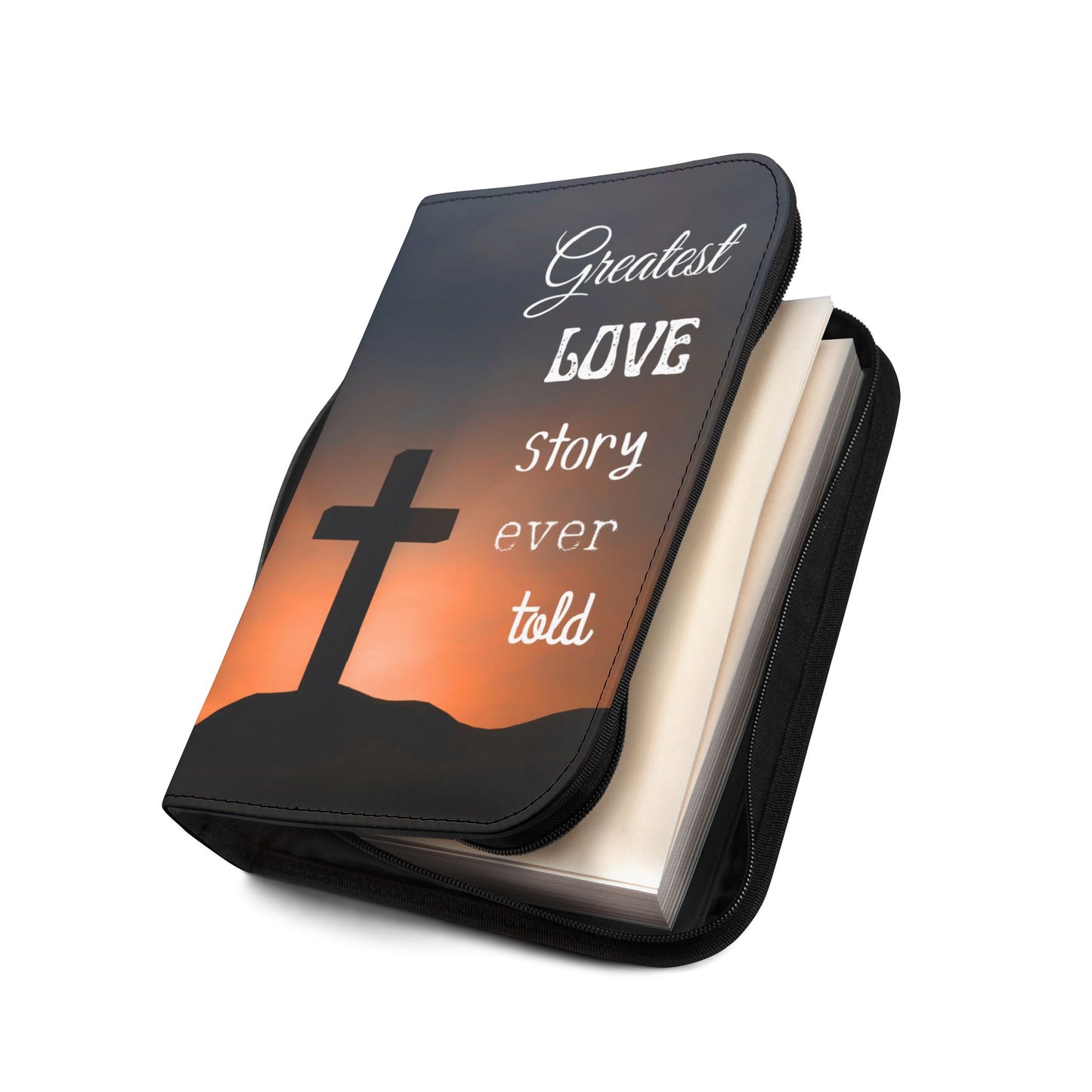 Bible Cover Case: 'Greatest Love Story Ever Told' Sunset Cross Design