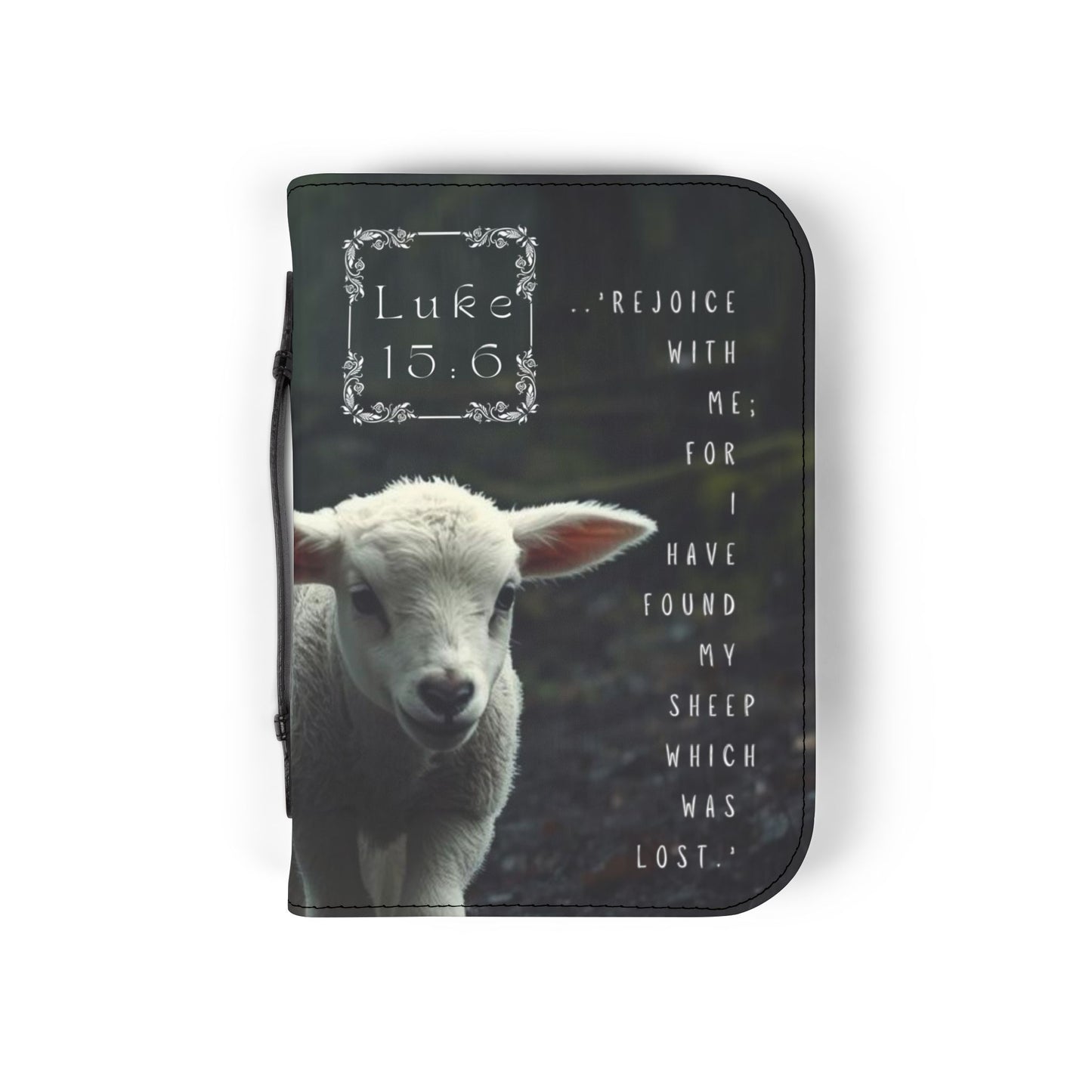Bible Cover Case: 'Luke 15:6' Jesus & Lamb Design
