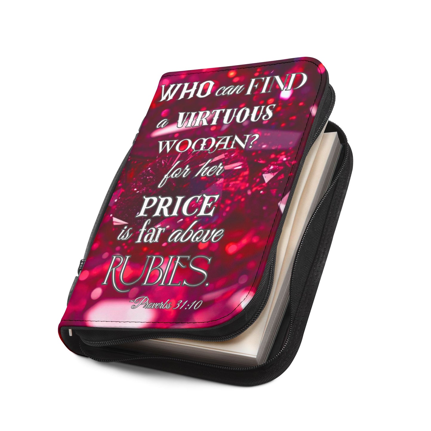 Bible Cover Case: 'Proverbs 31:10' Virtuous Woman Rubies Design