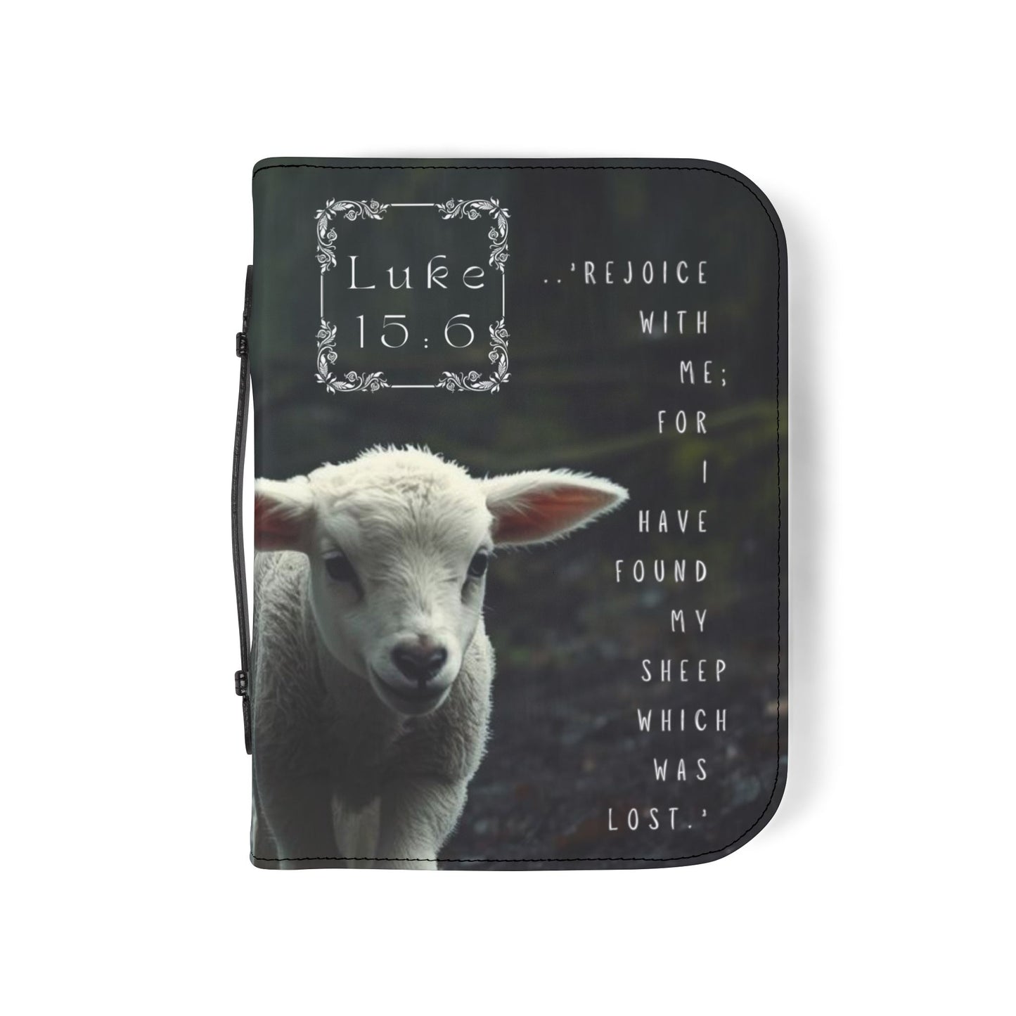 Bible Cover Case: 'Luke 15:6' Jesus & Lamb Design