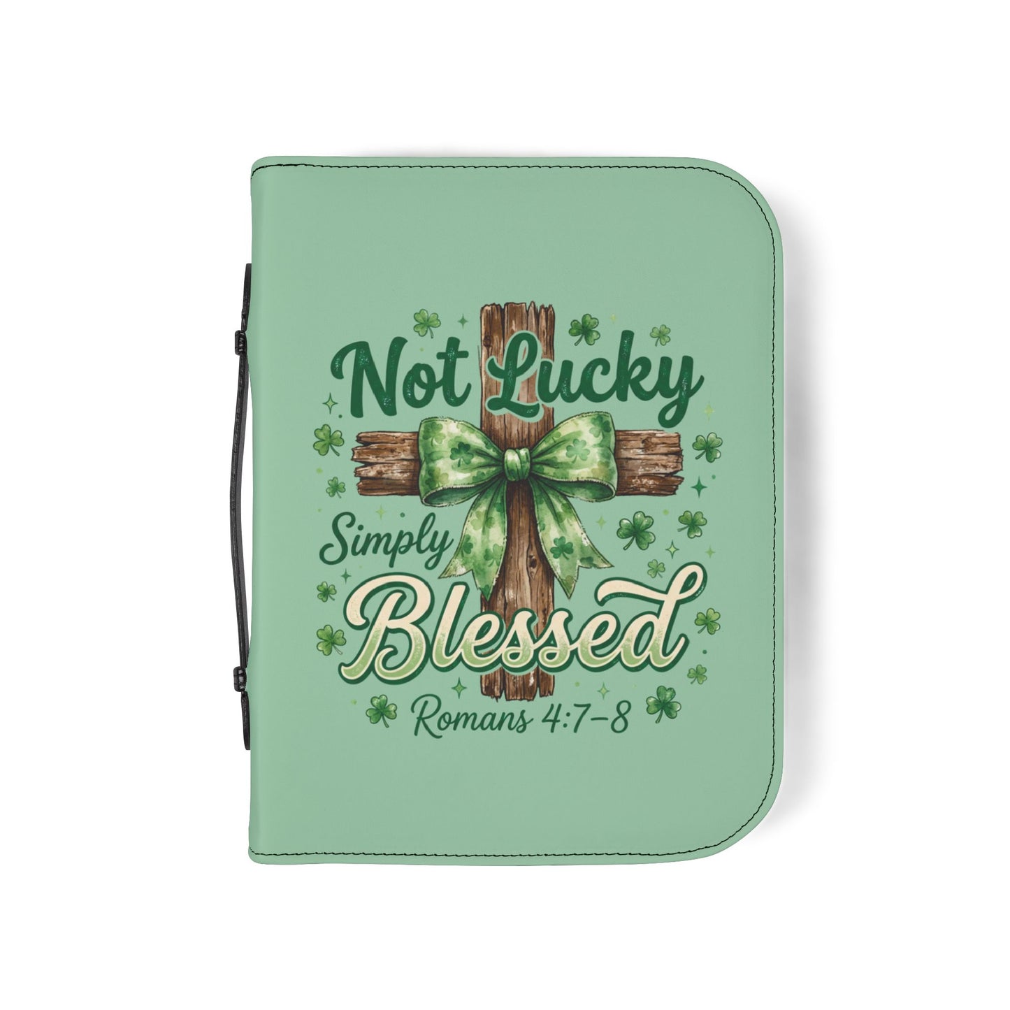 'Bible Cover Case: 'Romans 4:7-8' Cross Shamrock Design