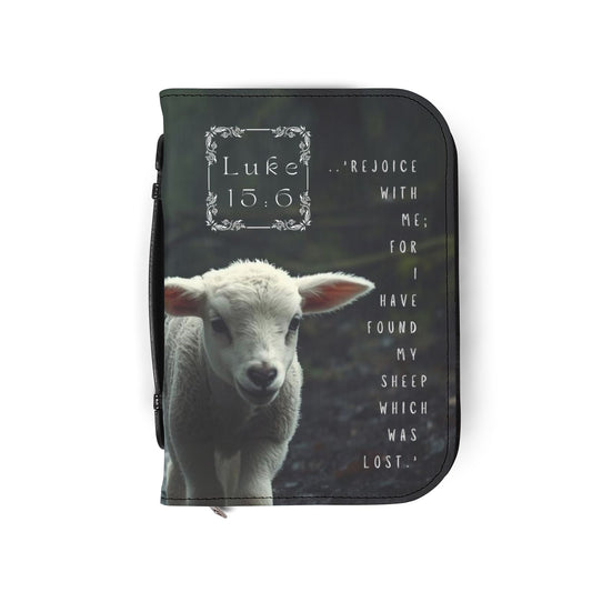 Bible Cover Case: 'Luke 15:6' Jesus & Lamb Design
