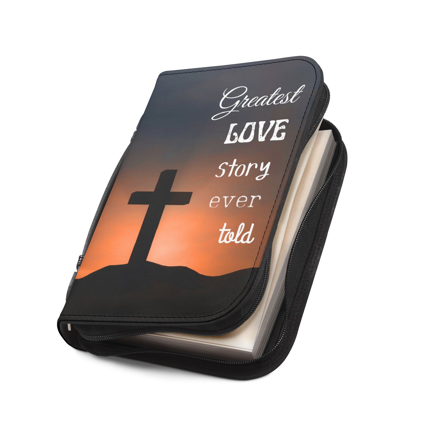 Bible Cover Case: 'Greatest Love Story Ever Told' Sunset Cross Design
