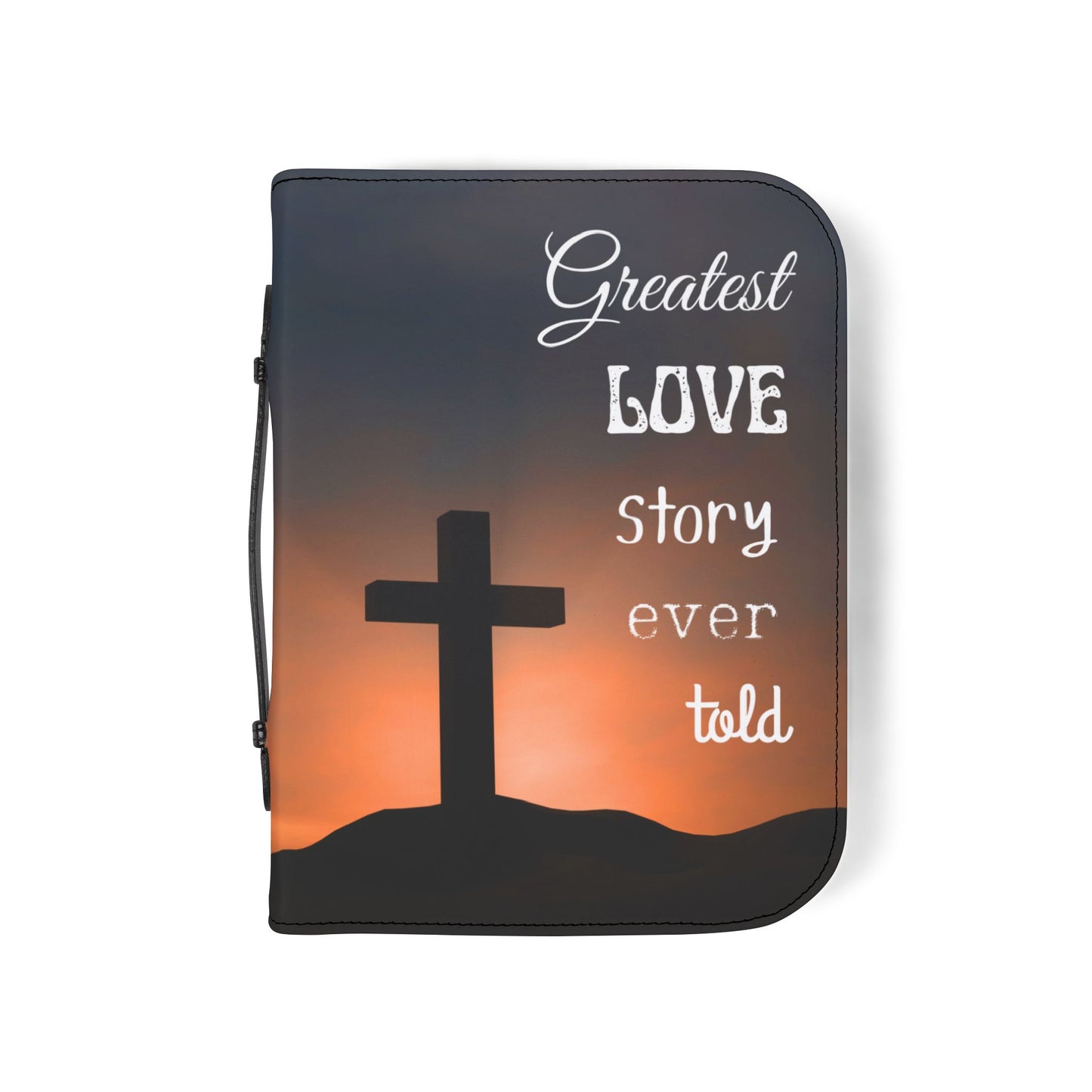 Bible Cover Case: 'Greatest Love Story Ever Told' Sunset Cross Design