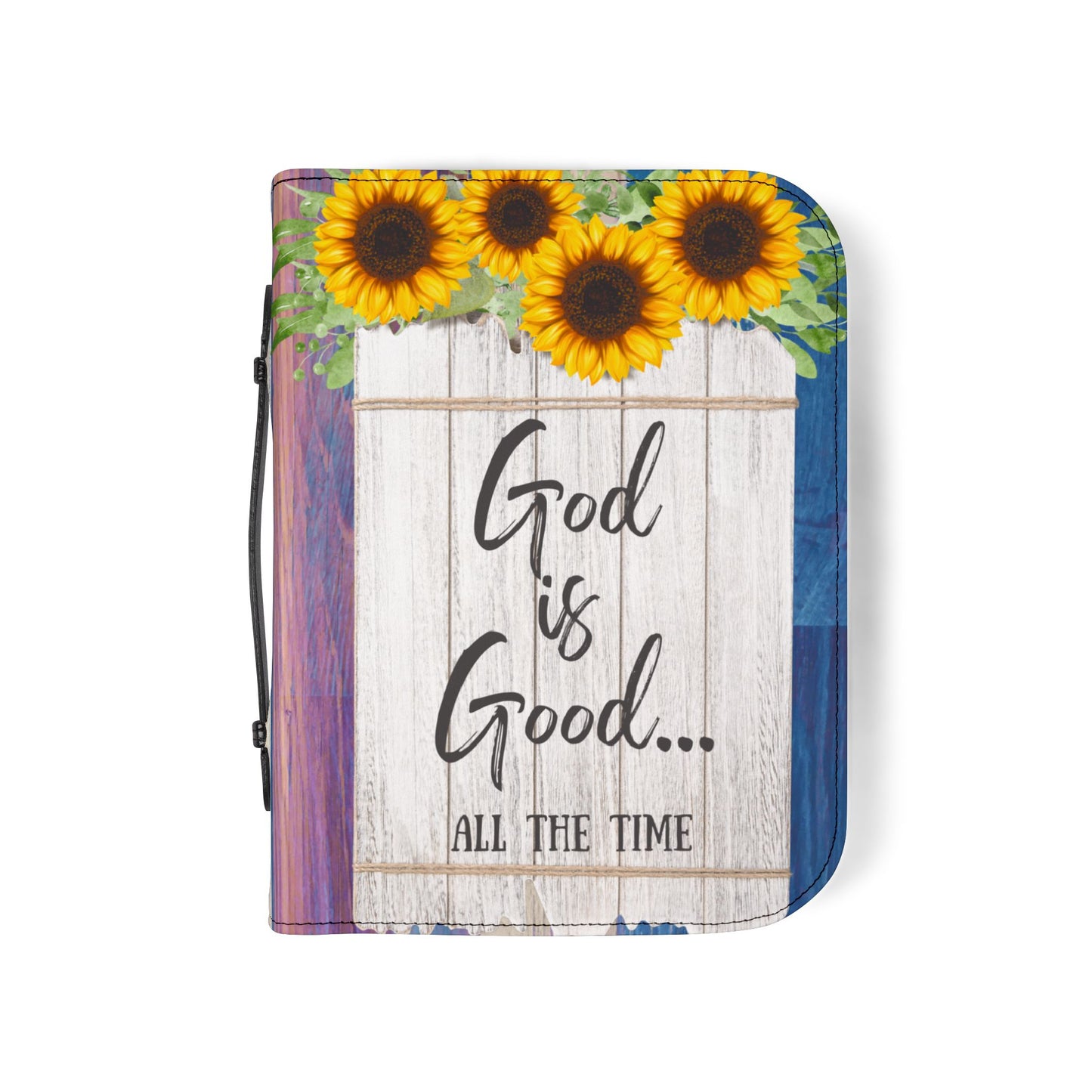 Bible Cover Case: 'God is Good' Sunflower Wood Design