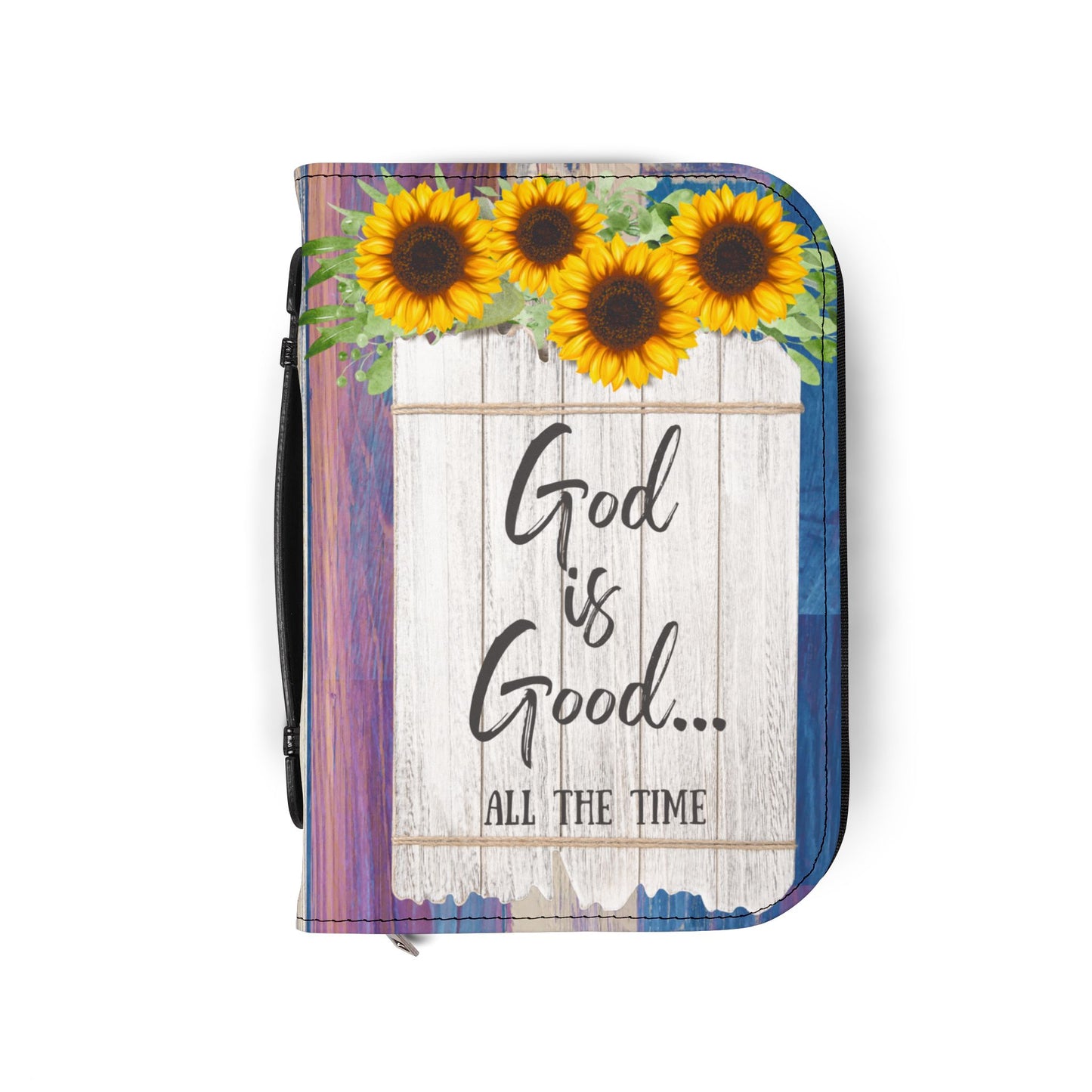 Bible Cover Case: 'God is Good' Sunflower Wood Design