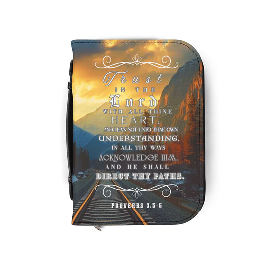 Bible Cover Case: 'Proverbs 3:5-6' Train Track Mountain Design